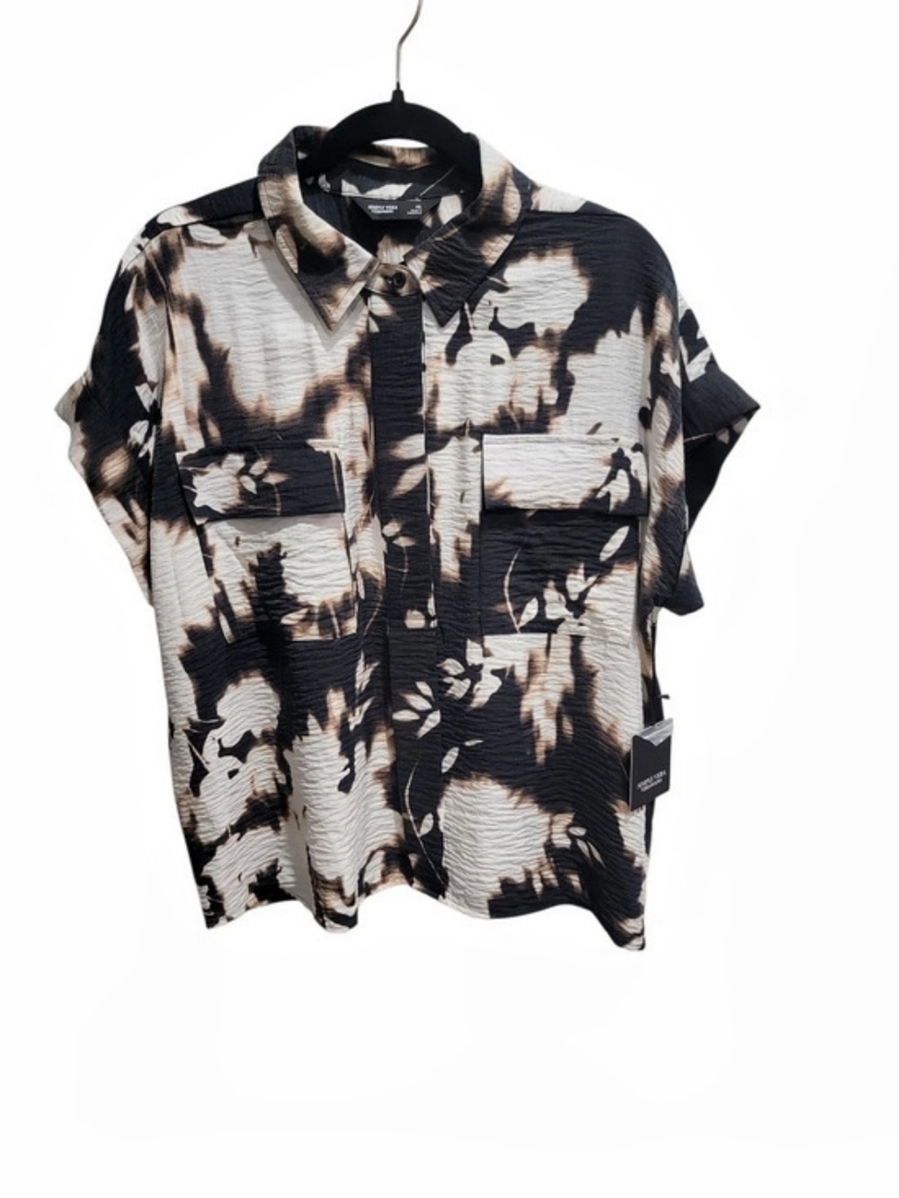 Simply Vera Wang Floral Textured Short Sleeve 3 button-front shirt - Size XL